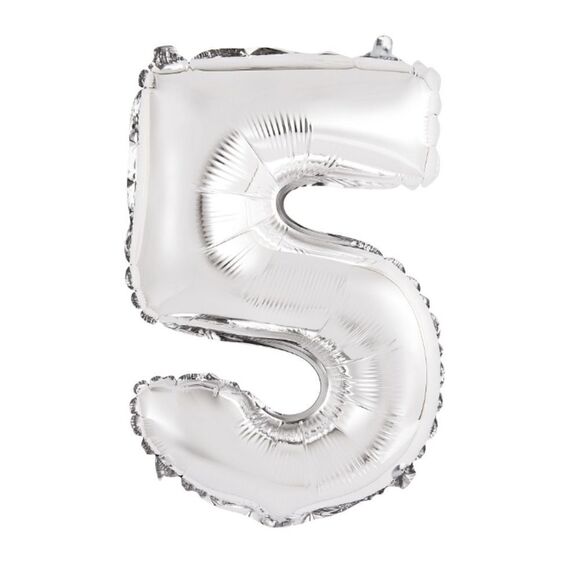 𝅺Number 5 Five Silver Balloon Helium Air Party Engagement Birthday NWT 16" - Picture 1 of 2